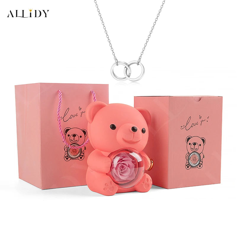 Red Eternal Rose Teddy Bear with Stainless Steel